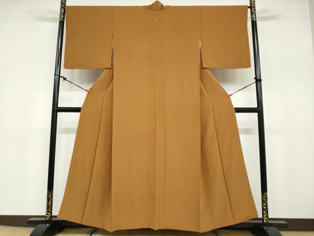 平和屋着物●上質な色無地　土色　正絹　逸品　DABC2809ud