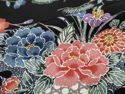 平和屋着物●上質な小紋 型染め 飾花文 黒地 正絹 逸品 DABB0720ud