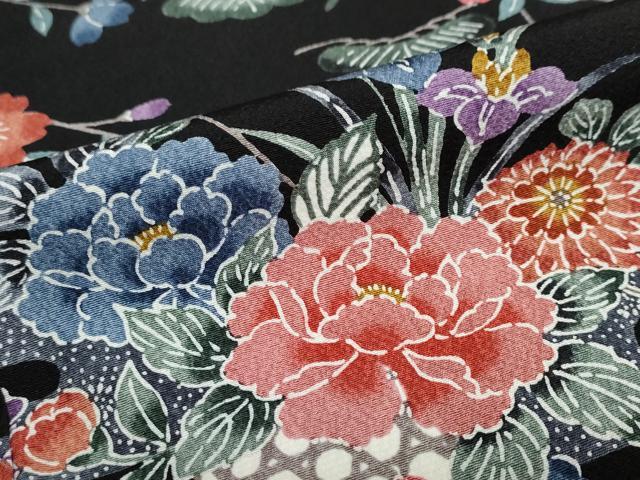 平和屋着物●上質な小紋 型染め 飾花文 黒地 正絹 逸品 DABB0720ud