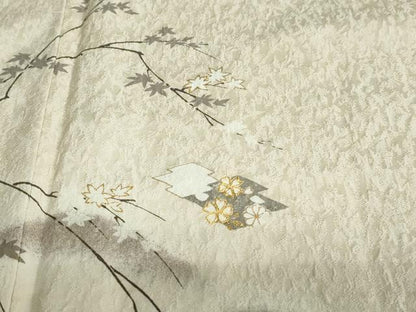 平和屋着物●訪問着 駒刺繍 松皮菱草花文 金銀彩 正絹 逸品 DABB0722ud