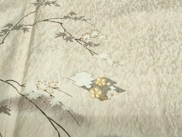 平和屋着物●訪問着 駒刺繍 松皮菱草花文 金銀彩 正絹 逸品 DABB0722ud