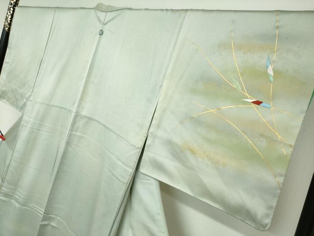 平和屋着物●人間国宝 福田喜三郎 訪問着 刺繍 笹文 暈し染め 金彩 正絹 逸品 DABB0726ud