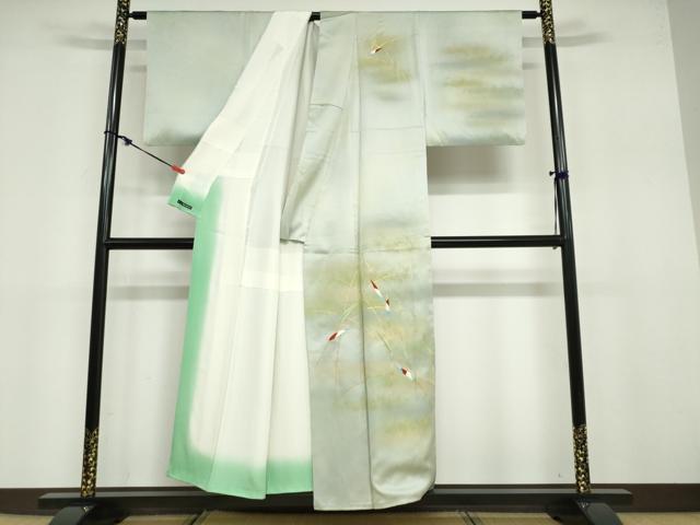 平和屋着物●人間国宝 福田喜三郎 訪問着 刺繍 笹文 暈し染め 金彩 正絹 逸品 DABB0726ud