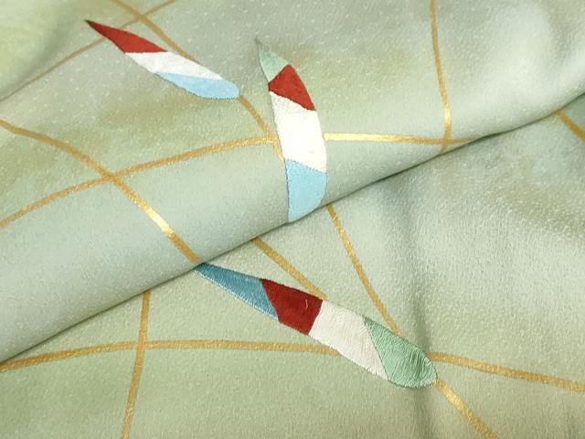 平和屋着物●人間国宝 福田喜三郎 訪問着 刺繍 笹文 暈し染め 金彩 正絹 逸品 DABB0726ud