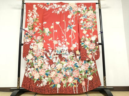 平和屋着物●豪華振袖 友禅 作家物 花鳥文 暈し染め 正絹 逸品 DABB0728ud
