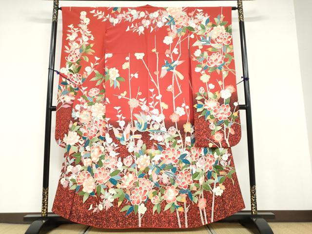 平和屋着物●豪華振袖 友禅 作家物 花鳥文 暈し染め 正絹 逸品 DABB0728ud