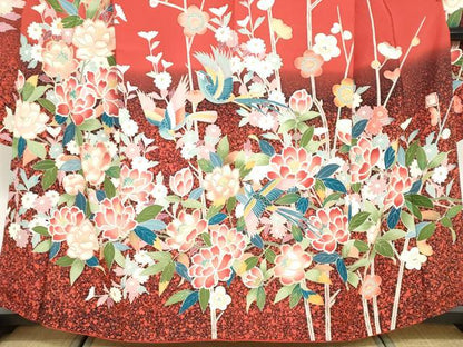 平和屋着物●豪華振袖 友禅 作家物 花鳥文 暈し染め 正絹 逸品 DABB0728ud