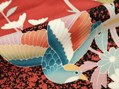 平和屋着物●豪華振袖 友禅 作家物 花鳥文 暈し染め 正絹 逸品 DABB0728ud
