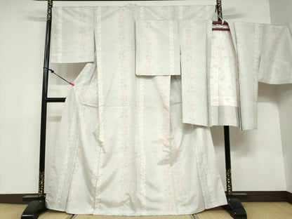 平和屋着物●本場大島紬　アンサンブル　白大島　草花間道　正絹　逸品　DABB0731ud