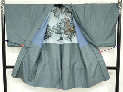 平和屋着物●男性 本場大島紬 アンサンブル 長羽織 長襦袢（無双仕立て）セット 100亀甲 総詰め キングサイズ 正絹 逸品 DABB0734ud