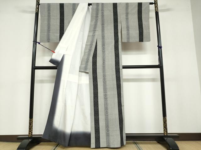 平和屋着物●結城紬 奥順 はたおり娘 80亀甲 抽象間道 正絹 逸品 DABB0735ud