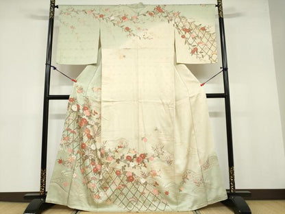 平和屋着物●訪問着 駒刺繍 流水草花籬文 暈し染め 金彩 正絹 逸品 DABB0737ud