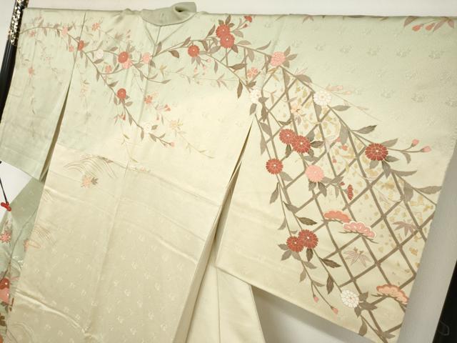 平和屋着物●訪問着 駒刺繍 流水草花籬文 暈し染め 金彩 正絹 逸品 DABB0737ud