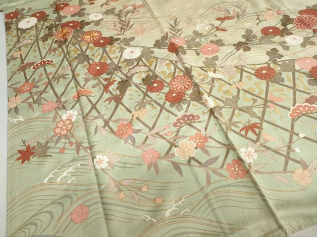 平和屋着物●訪問着 駒刺繍 流水草花籬文 暈し染め 金彩 正絹 逸品 DABB0737ud