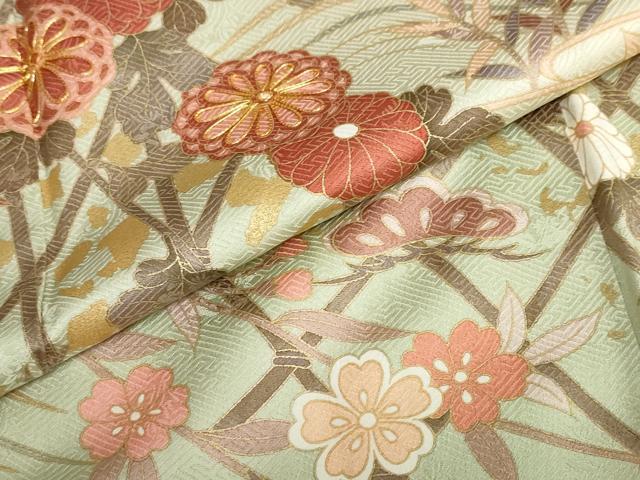 平和屋着物●訪問着 駒刺繍 流水草花籬文 暈し染め 金彩 正絹 逸品 DABB0737ud