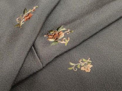 平和屋着物●上質な小紋 総刺繍 草花文 金銀彩 正絹 逸品 DABB0743ud