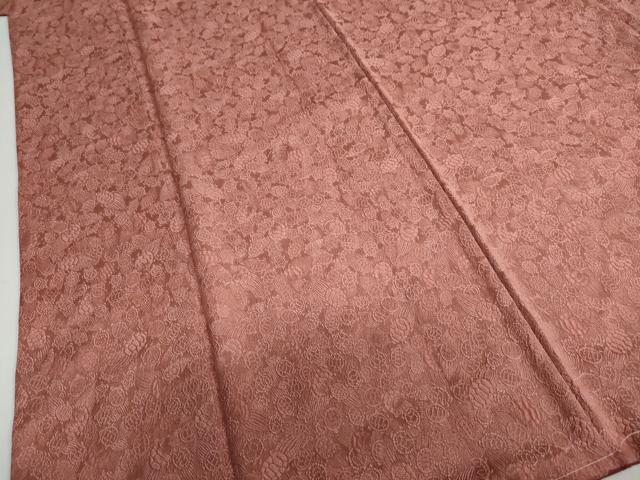平和屋着物●上質なお召 色無地 輝宝織 蓑亀地紋 蘇芳香色 正絹 逸品 未使用 DABB0748ud