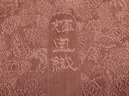 平和屋着物●上質なお召 色無地 輝宝織 蓑亀地紋 蘇芳香色 正絹 逸品 未使用 DABB0748ud