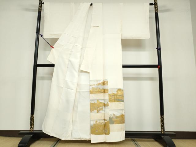 平和屋着物●色留訪問着 東海道五十三次 純金箔 証明書付き 正絹 逸品 DABB0751ud