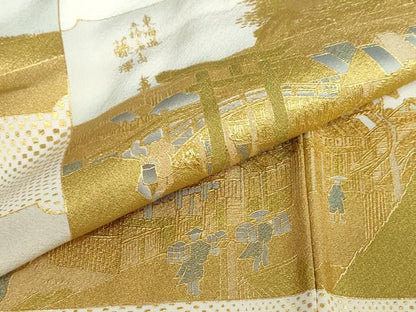 平和屋着物●色留訪問着 東海道五十三次 純金箔 証明書付き 正絹 逸品 DABB0751ud