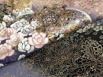 平和屋着物●ブライダルファッションデザイナー・桂由美 黒留袖 刺繍 地紙流水草花文 暈し染め 金銀彩 正絹 逸品 DABB0754ud