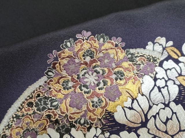 平和屋着物●ブライダルファッションデザイナー・桂由美 黒留袖 刺繍 地紙流水草花文 暈し染め 金銀彩 正絹 逸品 DABB0754ud