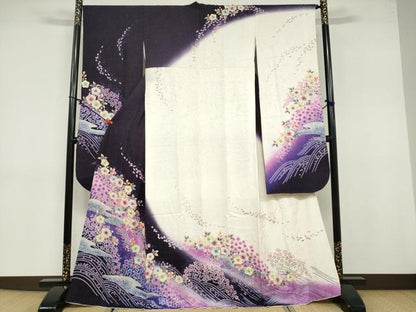 平和屋着物●豪華振袖 辻が花 銀通し地 京都きもの友禅扱い 正絹 逸品 DABB0755ud