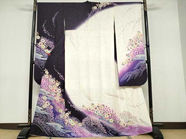 平和屋着物●豪華振袖 辻が花 銀通し地 京都きもの友禅扱い 正絹 逸品 DABB0755ud