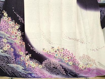平和屋着物●豪華振袖 辻が花 銀通し地 京都きもの友禅扱い 正絹 逸品 DABB0755ud
