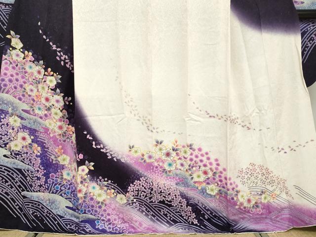 平和屋着物●豪華振袖 辻が花 銀通し地 京都きもの友禅扱い 正絹 逸品 DABB0755ud