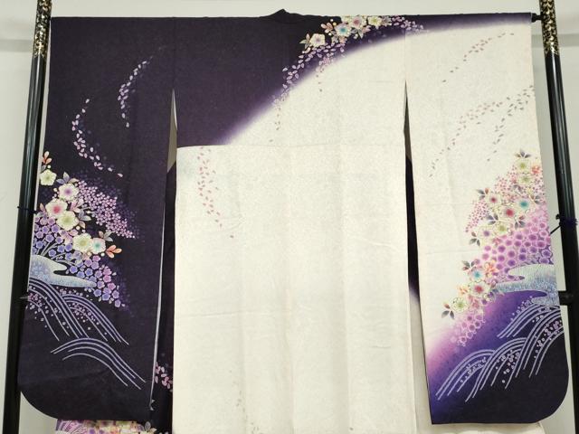 平和屋着物●豪華振袖 辻が花 銀通し地 京都きもの友禅扱い 正絹 逸品 DABB0755ud