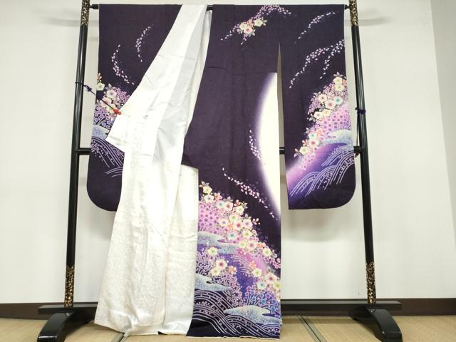 平和屋着物●豪華振袖 辻が花 銀通し地 京都きもの友禅扱い 正絹 逸品 DABB0755ud