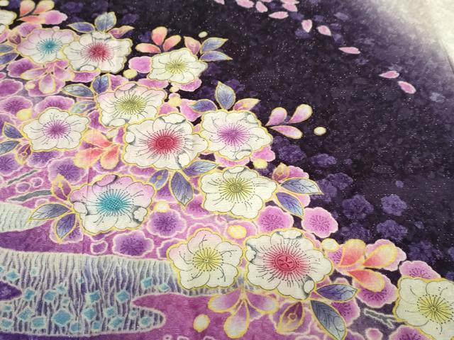 平和屋着物●豪華振袖 辻が花 銀通し地 京都きもの友禅扱い 正絹 逸品 DABB0755ud