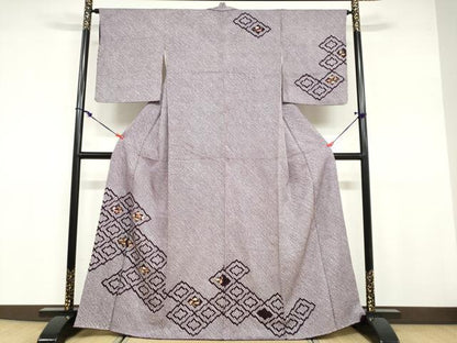 平和屋着物●訪問着 総絞り 刺繍 流水花菱文 正絹 逸品 DABB0756ud