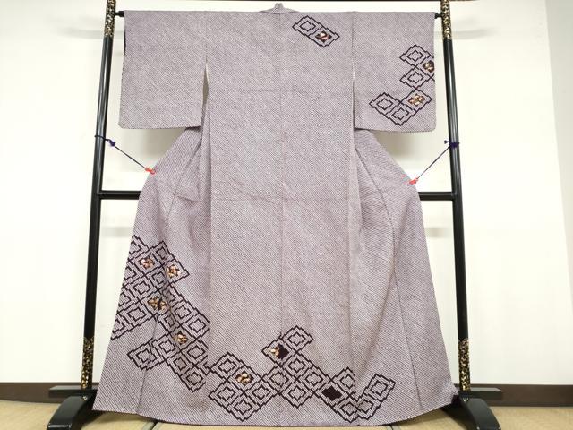 平和屋着物●訪問着 総絞り 刺繍 流水花菱文 正絹 逸品 DABB0756ud