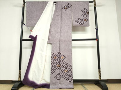 平和屋着物●訪問着 総絞り 刺繍 流水花菱文 正絹 逸品 DABB0756ud