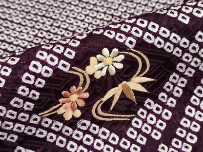 平和屋着物●訪問着 総絞り 刺繍 流水花菱文 正絹 逸品 DABB0756ud
