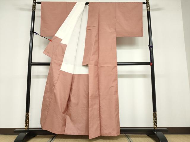 平和屋着物●白山紬 本加賀友禅作家 岡本幸治監修 色無地 退紅色 正絹 逸品 DABB0757ud