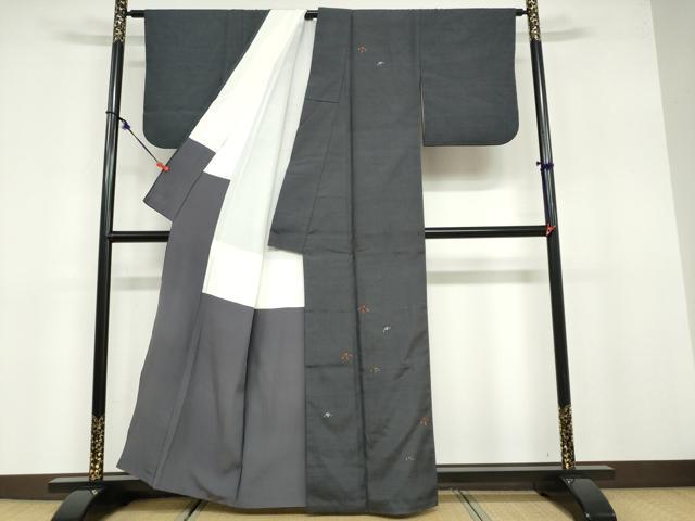 平和屋着物●訪問着 紬地 総刺繍 案山子 かかし 正絹 逸品 DABB0759ud