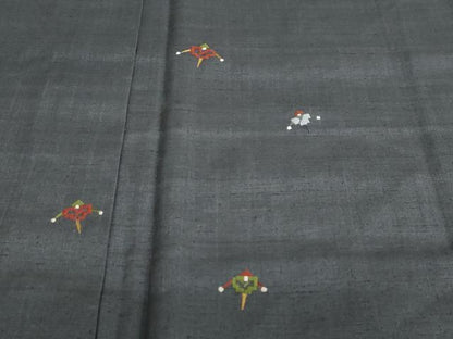 平和屋着物●訪問着 紬地 総刺繍 案山子 かかし 正絹 逸品 DABB0759ud