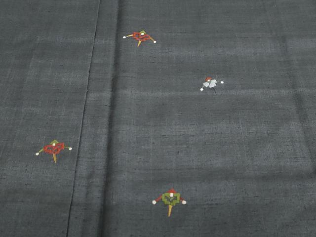 平和屋着物●訪問着 紬地 総刺繍 案山子 かかし 正絹 逸品 DABB0759ud