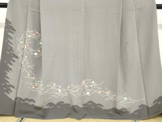 平和屋着物●訪問着 駒刺繍 敷松葉草花文 シルエット 金彩 正絹 逸品 DABB0762ud