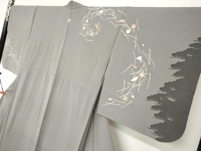 平和屋着物●訪問着 駒刺繍 敷松葉草花文 シルエット 金彩 正絹 逸品 DABB0762ud