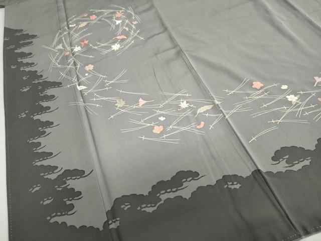 平和屋着物●訪問着 駒刺繍 敷松葉草花文 シルエット 金彩 正絹 逸品 DABB0762ud