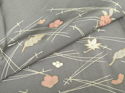 平和屋着物●訪問着 駒刺繍 敷松葉草花文 シルエット 金彩 正絹 逸品 DABB0762ud