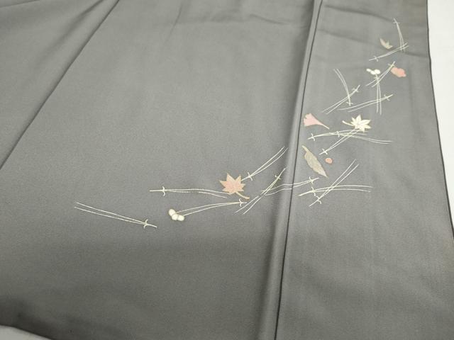 平和屋着物●訪問着 駒刺繍 敷松葉草花文 シルエット 金彩 正絹 逸品 DABB0762ud