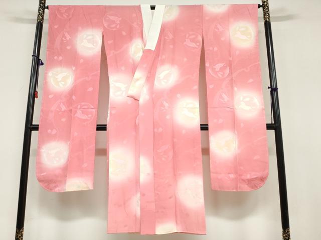 平和屋着物●振袖用長襦袢 無双仕立て 跳兎 雪輪舞桜地紋 暈し染め 正絹 逸品 DABB0777ud