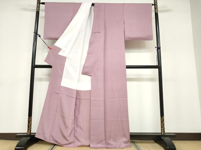 平和屋着物●上質な色無地 枝葉地紋 紅藤色 正絹 逸品 DABB0778ud