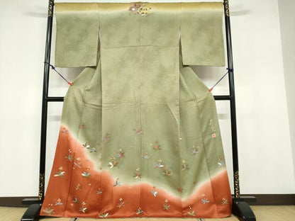 平和屋着物●皇室デザイナー 中村乃武夫 訪問着 草花文 暈し染め 金彩 正絹 逸品 DABB0781ud