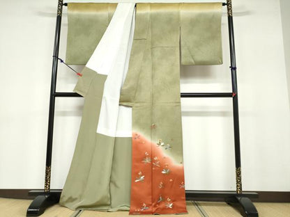 平和屋着物●皇室デザイナー 中村乃武夫 訪問着 草花文 暈し染め 金彩 正絹 逸品 DABB0781ud